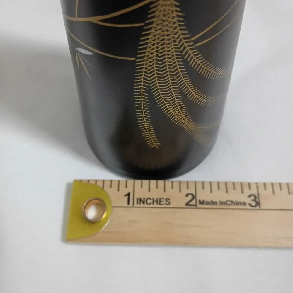 Rosenthal Porcelain Vase Model 3310 MCM Black Matte Bird Gold Geometric